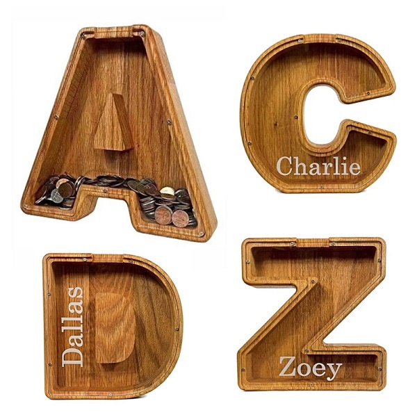 Custom Wooden Piggy Bank Letter A-Z