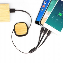 3 in 1 Bamboo Retractable Charging Cable