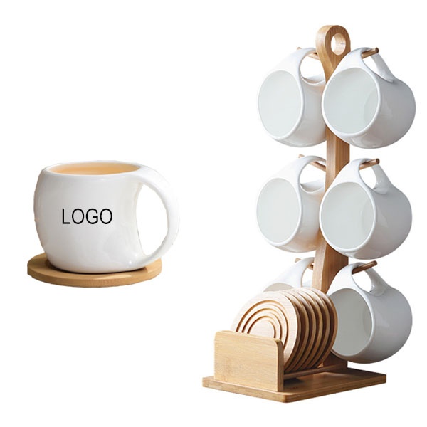 6pcs Ceramic Coffee Mugs  Set with Wooden Stand