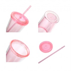 16 Oz. Reusable Plastic Cups with Colored Lid & Straw