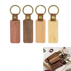 Wooden Keychain w/ Leather Strap