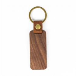 Wooden Keychain w/ Leather Strap