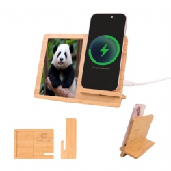 Bamboo Wireless Charger with Photo Frame