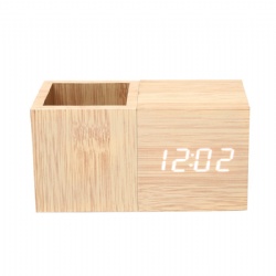 Digital Wooden LED Alarm Clock with Pen Holder