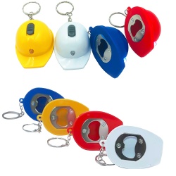 Mini LED helmet keychain with bottle opener