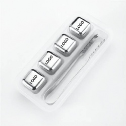 Set of 4 Stainless Steel Whiskey Chilling Rocks With Clip